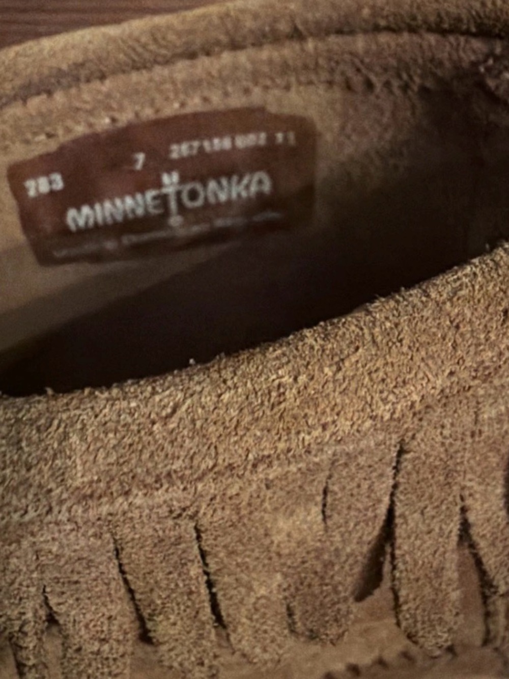 Minnetonka Tan Suede Fringe Moccasin Boots - Picture 3 of 3